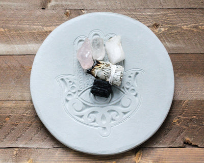 Incense Tray-Hamsa Zen Decor-Tray for Crystals-Candle Tray - Flesh & Blooms